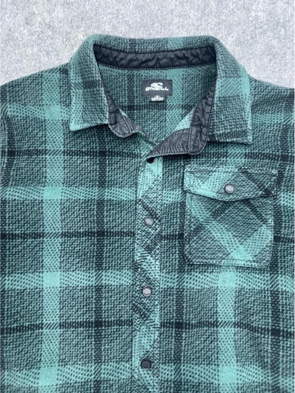 O’Neill Superfleece Plaid Snap Shirt Mens M Green Flannel Shacket
